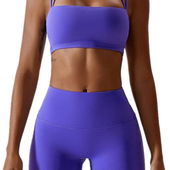 Workout Sets for Women 2 Piece Twist Front Halter Sports Bras High Waist Biker S - Picture 1 of 6